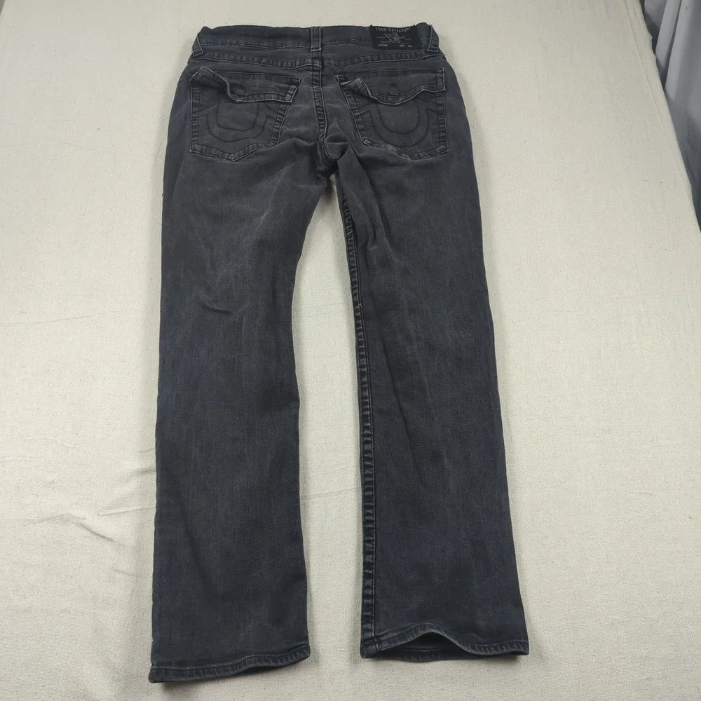 True Religion Jeans Mens 36x31 Black Ricky Relaxed Straight Flap Pocket